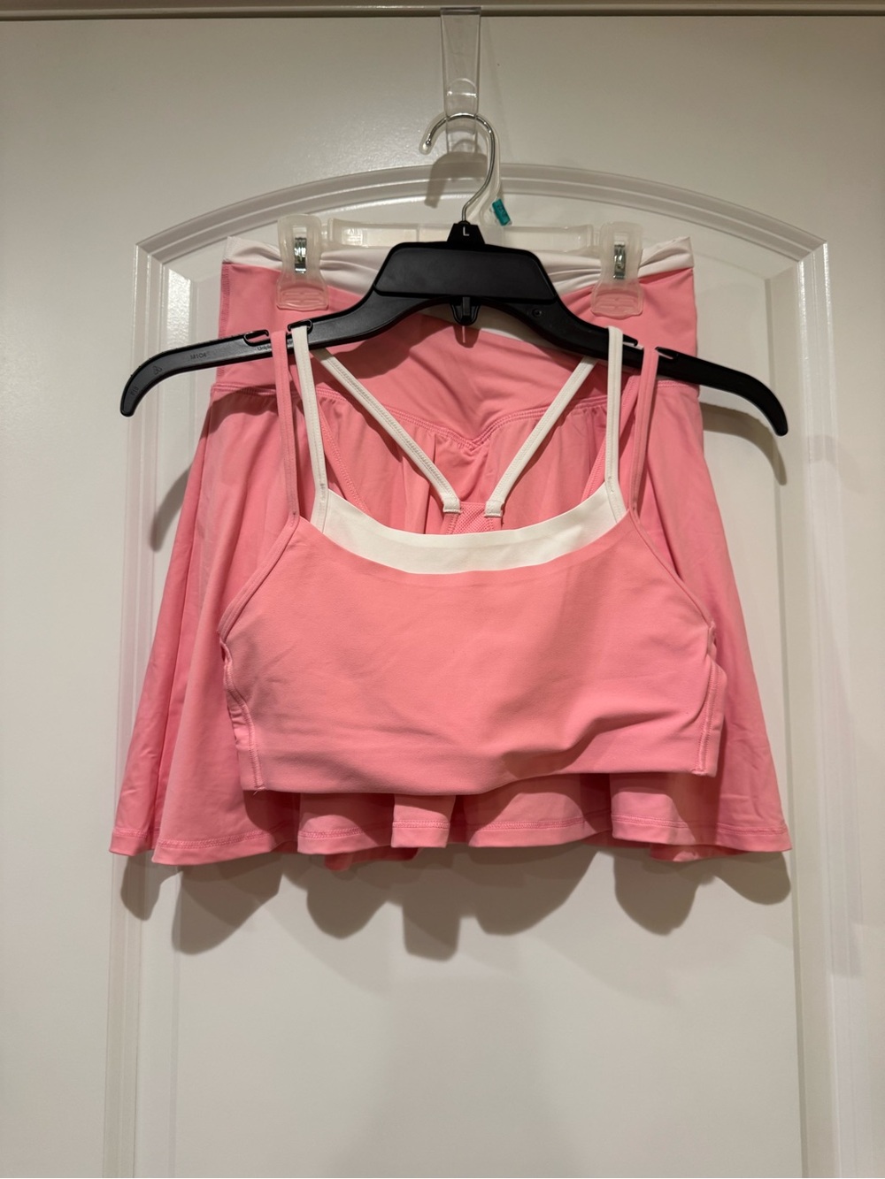 all in motion Pink Crop Bralette & Skirt Set with White Trim